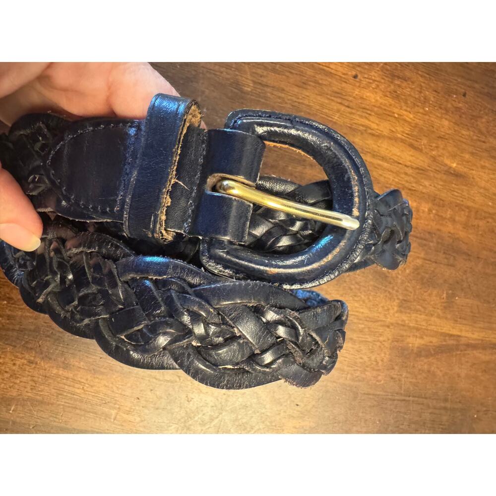 Talbots leather belt black braided women's large